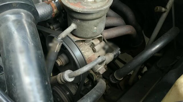 Car Engine Running Close Up Under the Hood