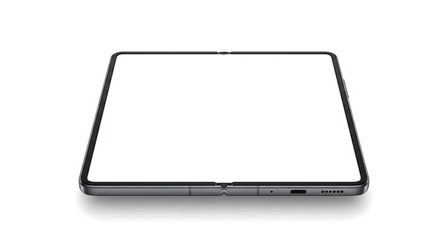 A sleek, modern tablet with a blank white screen and thin black bezel.