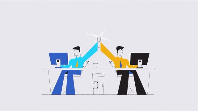Business Team Success Celebration with Trophy and High Five | Flat Vector Animation