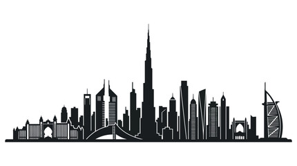 Fototapeta premium Detailed vector illustration featuring the iconic modern skyline of Dubai city in a flat style