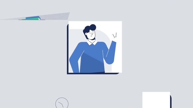 Remote Employee Working on Computer and Attending Online Video Meeting | Flat Vector Animation