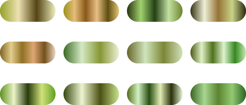 Set of rounded rectangular banners with metallic green and bronze gradient colors.
