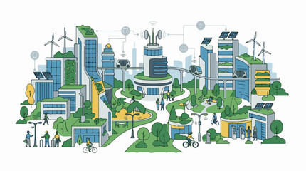 Fototapeta premium Eco-friendly futuristic city with smart transport and green buildings