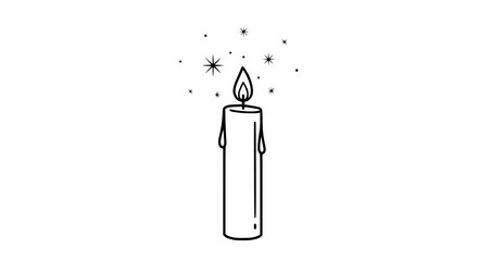 Hand-drawn candle with sparkling stars, simple line art for magic and celebration themes © illustration