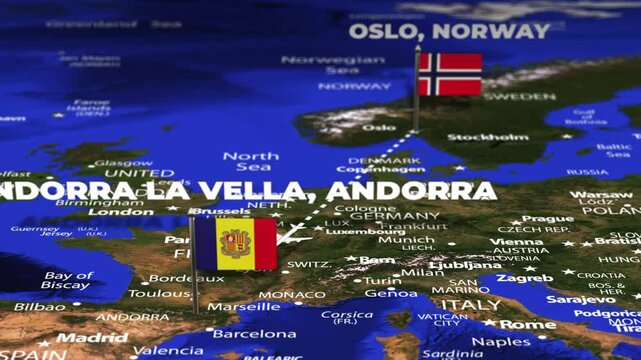 Flight From Oslo NORWAY to Andorra la Vella ANDORRA with flag pins