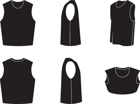 Minimalist Black Sleeveless Shirt Mockup Icons for Apparel Design