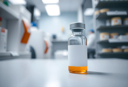 Testosterone medication vial in clinical laboratory