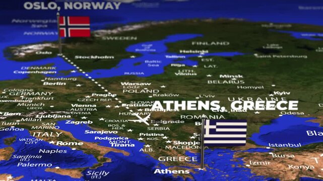 Flight From Oslo NORWAY to Athens GREECE with flag pins