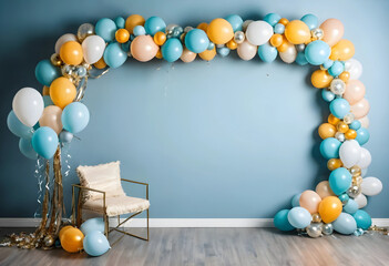 Fototapeta premium Bar mitzvah balloon arch decoration with chair indoors