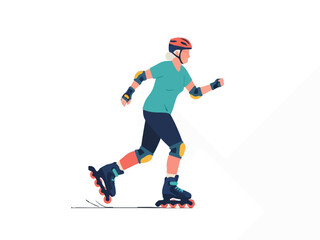Obraz premium Active Woman Inline Skating with Full Protective Gear and Helmet Isolated on White Background Vector