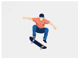 Obraz premium Young skateboarder performing a high ollie jump trick in the air vector illustration isolated on white