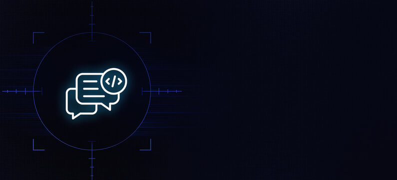 Digital coding chat bubbles symbol for developer collaboration and tech support services