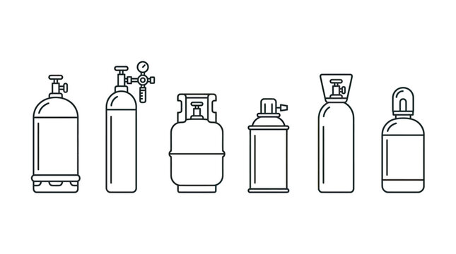 Collection of industrial gas cylinder icons set vector illustration