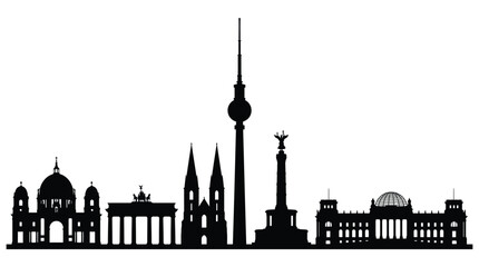 Fototapeta premium Detailed black vector illustration showing iconic landmarks of the famous city of Berlin in Germany