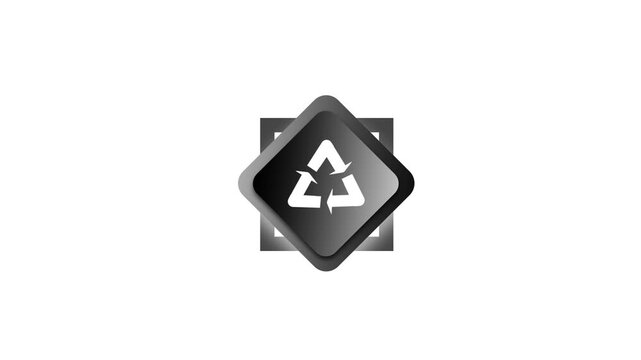 Animated black recycling icon with a modern glossy design on a clean white background.