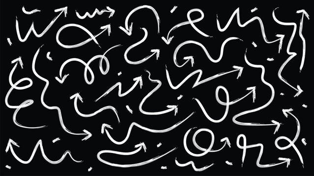 hand drawn arrows doddle on black background