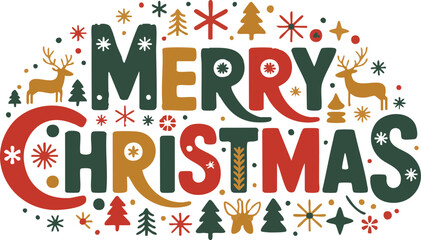 Merry christmas typography with pine trees and festive floral elements © NUR