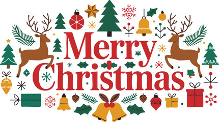 Merry christmas wishes with reindeer and holiday decorations © NUR