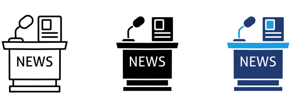 News Desk Studio Editable Stroke icon collections. Containing Press, Broadcast, Microphone, Anchor and more icons.