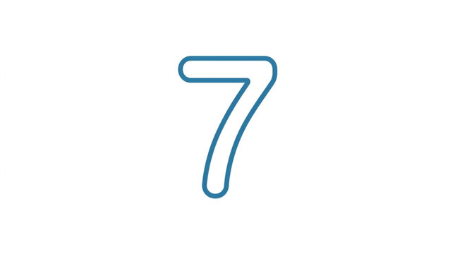 A single blue outlined number seven on a white background.