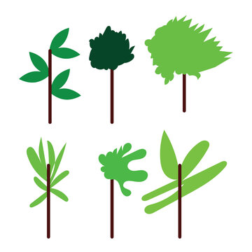 Tree and Leaf Icon Collection with Nature Plant and Botanical Design Elements