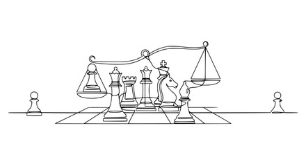Chess Pieces Balanced on Scales, Strategy and Decision Making Concept © Ahmad