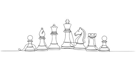 Continuous Line Drawing of Chess Pieces - King, Queen, Rook, Bishop, Knight, Pawn © Ahmad