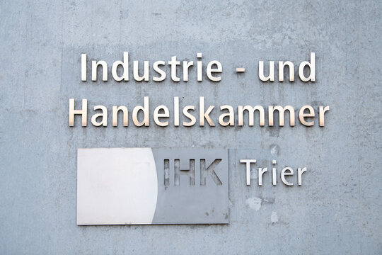Chamber of Industry and Commerce, IHK sign in Trier, Germany, represents interest of regional business community, policymakers and administrative authorities, duties, company and start up
