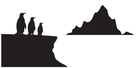 Black Silhouette Vector Set of Penguin, Iceberg and Antarctic Landscape © Wimas
