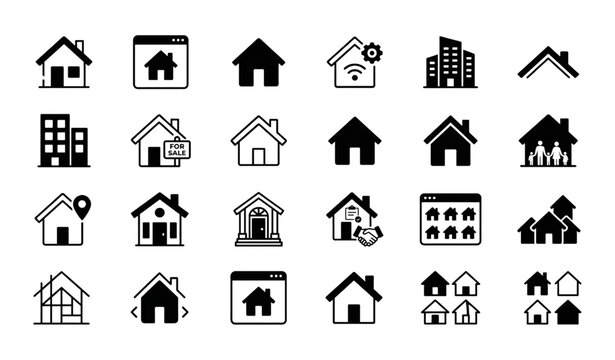 House and Home Page Vector Collection with Website App Navigation and Property Icon Set