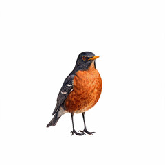 Fototapeta premium american robin, robin, bird, wildlife, illustration, realistic, isolated, white background, orange breast, songbird, plumage, feather, realistic illustration, detailed, profile, standing, wild, avian,