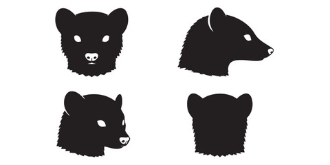 Black Silhouette Vector Set of Bear Cub and Badger Head Face Profile Icons © Wimas
