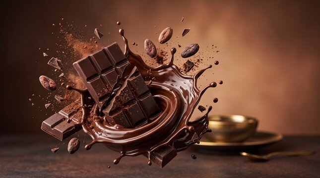 Luxury Dark Chocolate Splash with Premium Pieces for World Chocolate Day