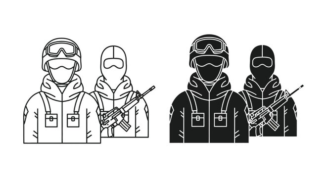 Soldiers in winter tactical gear with rifles