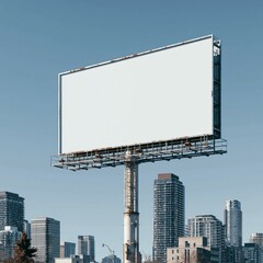 Obraz premium Blank urban billboard in Toronto offering advertising space. Empty outdoor billboard structure in a city against a clear sky, ready for new advertisement