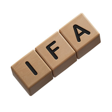 the word IFA is written on a wooden cubes structure.close up of wooden elements,Business Concept.Supports PNG files with transparent backgrounds.