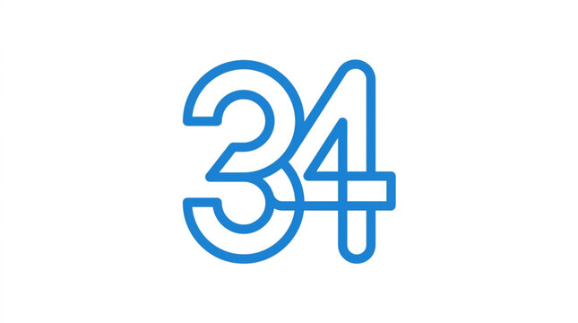 Blue Number Thirty Four Graphic Design.