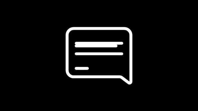 Simple white chat bubble icon with text lines on a black background
