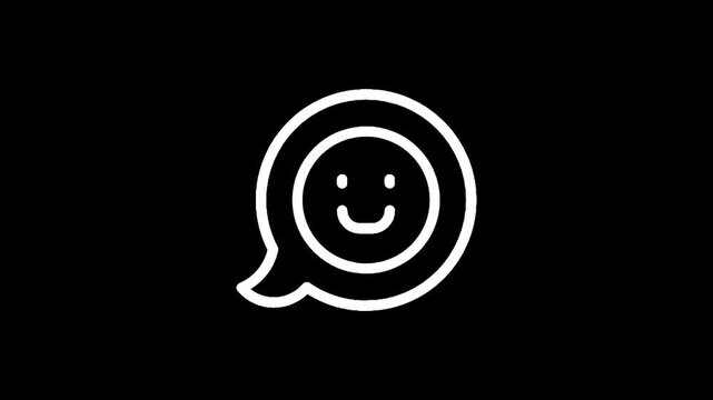 Simple white happy face icon inside a speech bubble on a black background