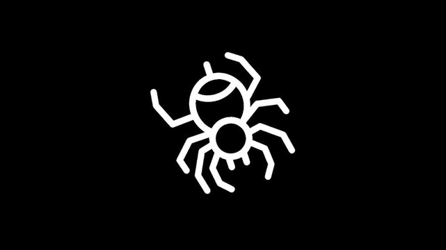 Simple white spider icon on a black background, minimalist design