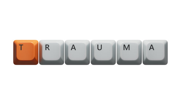 The word trauma written on Computer keyboard keys.close up of Computer keyboard keys,Business Concept.Supports PNG files with transparent backgrounds.
