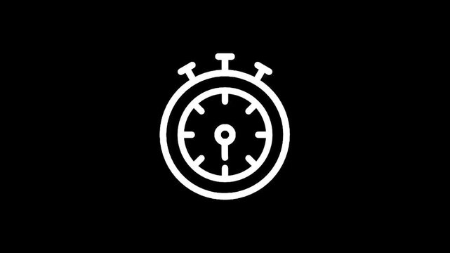 Simple white stopwatch icon on a black background, representing time and speed