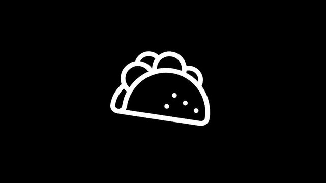 Simple white line art icon of a taco on a black background