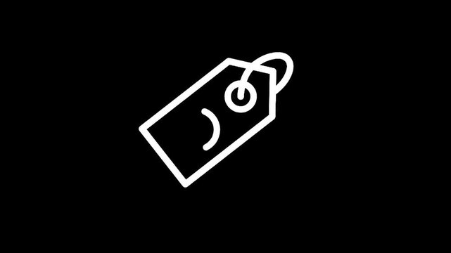Simple white outline of a price tag with lines on a black background