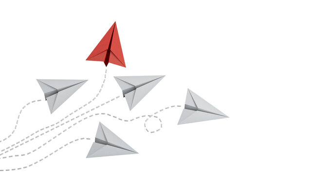 Red paper plane are different from others on blue background. Think different. Business for innovative, solution concepts.Supports PNG files with transparent backgrounds.