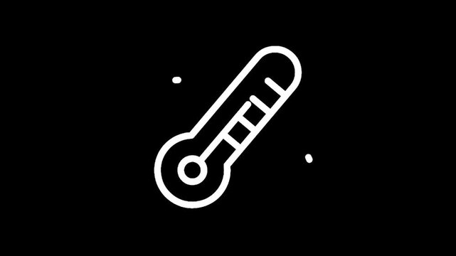 Simple white thermometer icon on a black background with small dots