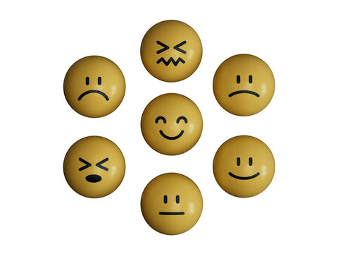 Funny smiles.yellow BALL with smile, normal and sad face. Facial expressions. Mental health assessment.Supports PNG files with transparent backgrounds.