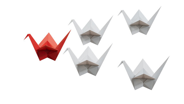 Different business concept.new ideas. paper art style. creative idea.leader swan concept leader swan leading white swans.Supports PNG files with transparent backgrounds.