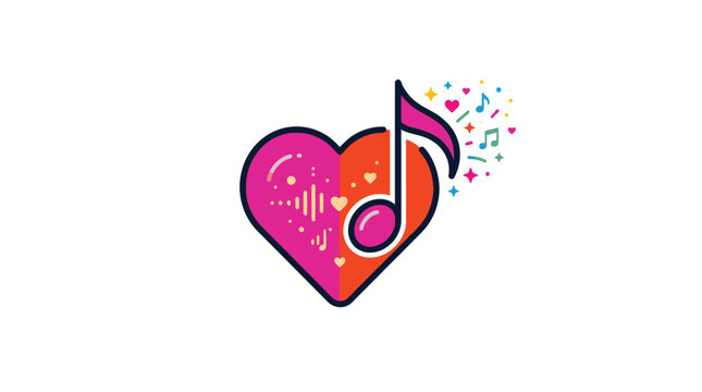 Colorful heart with music note symbol.
