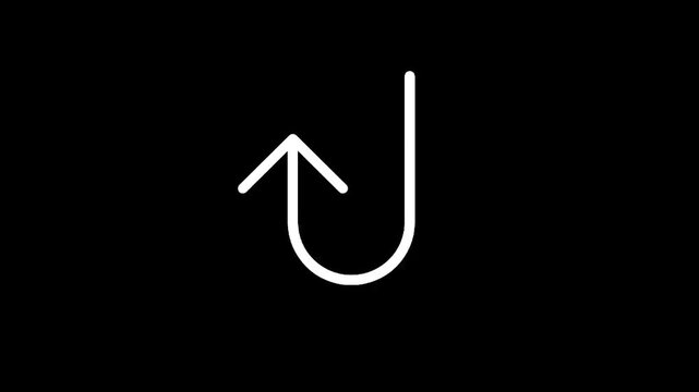 Simple white arrow symbol indicating a U-turn or reversal on a black background